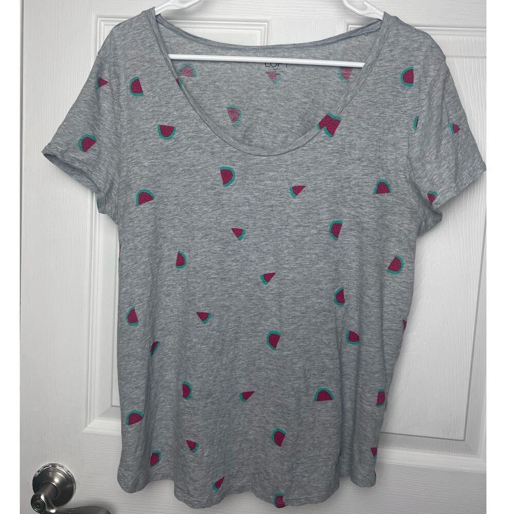 LOFT Outlet Scoop Neck Gray Watermelon Pattern Short Sleeve T-Shirt Size Medium